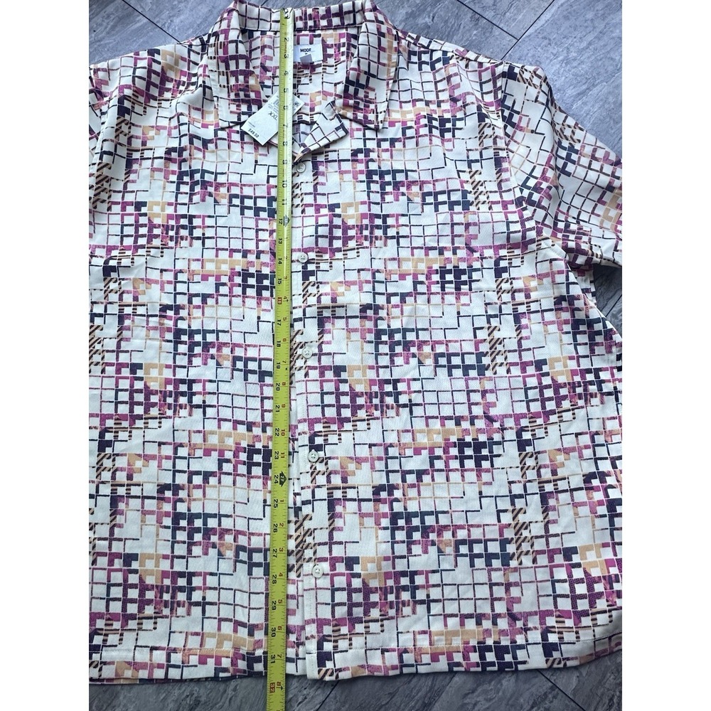 Mode of One Men's XXL Shirt Squared Up Relaxed Geo-Print Button-Down Shiny Twill - Picture 5 of 8